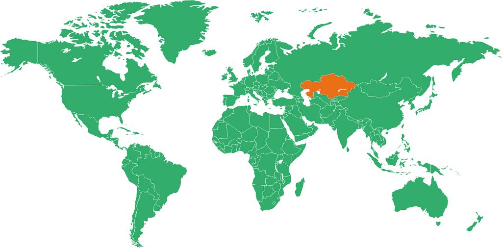 Kazakstan på en världskarta.